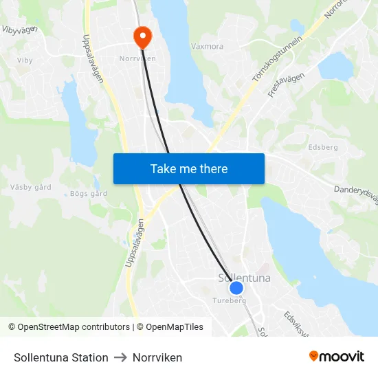 Sollentuna Station to Norrviken map