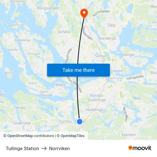Tullinge Station to Norrviken map