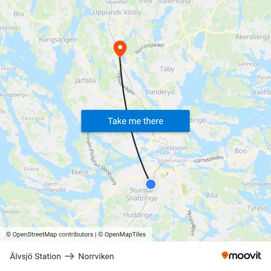 Älvsjö Station to Norrviken map