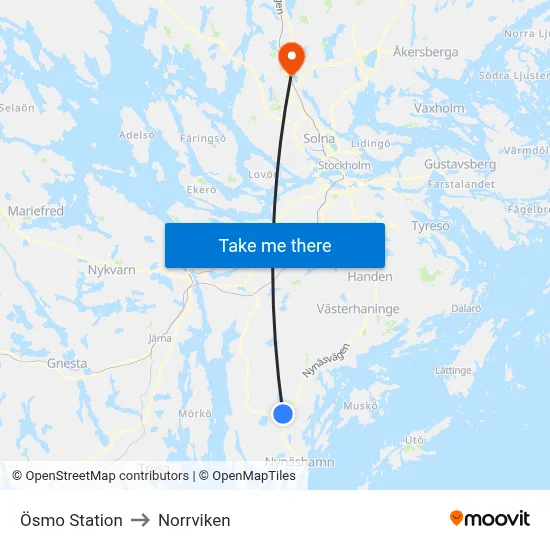 Ösmo Station to Norrviken map