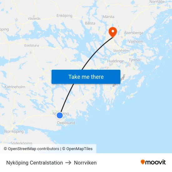 Nyköping Centralstation to Norrviken map