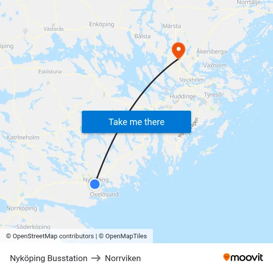 Nyköping Busstation to Norrviken map