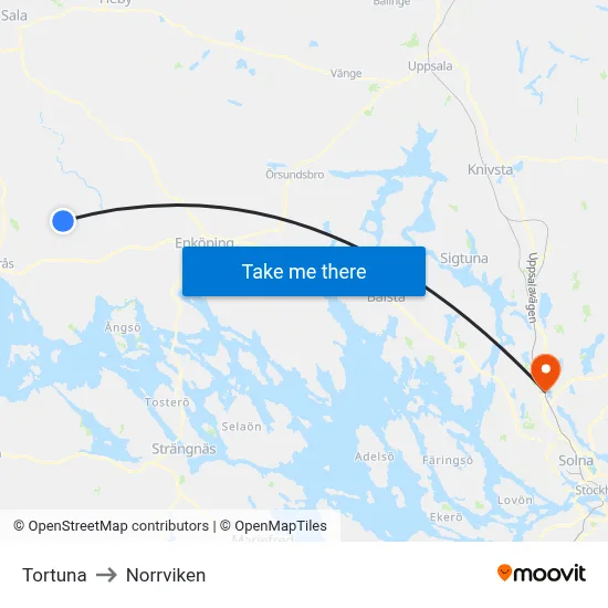 Tortuna to Norrviken map