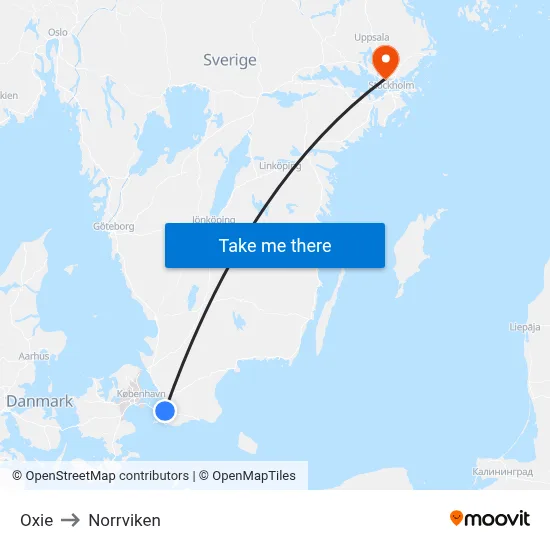 Oxie to Norrviken map
