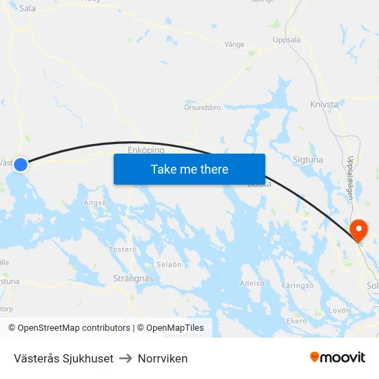Västerås Sjukhuset to Norrviken map