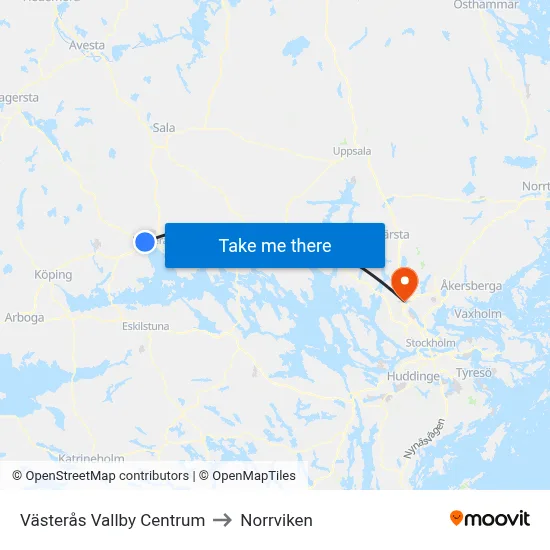 Västerås Vallby Centrum to Norrviken map