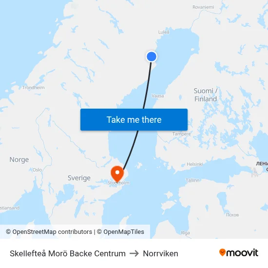 Skellefteå Morö Backe Centrum to Norrviken map