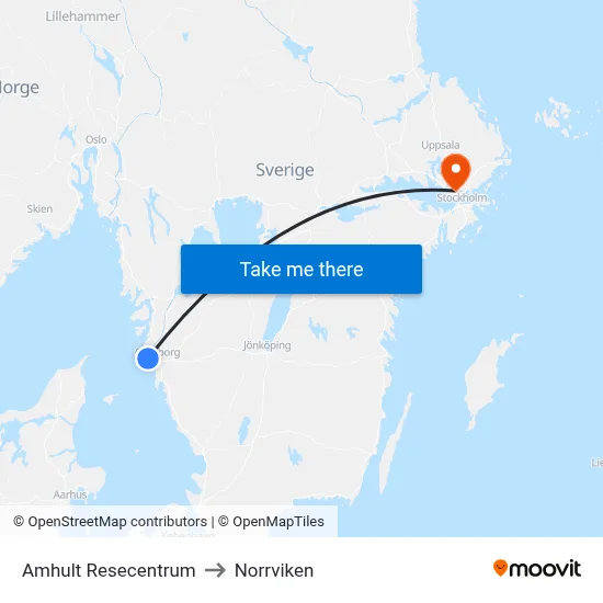 Amhult Resecentrum to Norrviken map