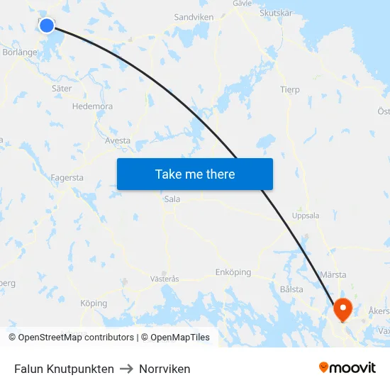 Falun Knutpunkten to Norrviken map