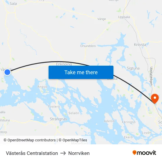 Västerås Centralstation to Norrviken map