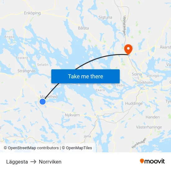 Läggesta to Norrviken map