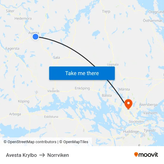 Avesta Krylbo to Norrviken map