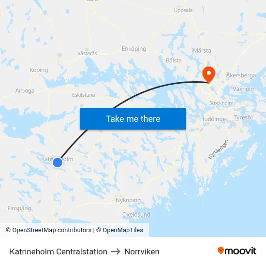 Katrineholm Centralstation to Norrviken map