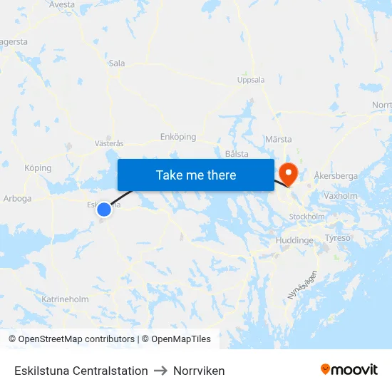 Eskilstuna Centralstation to Norrviken map