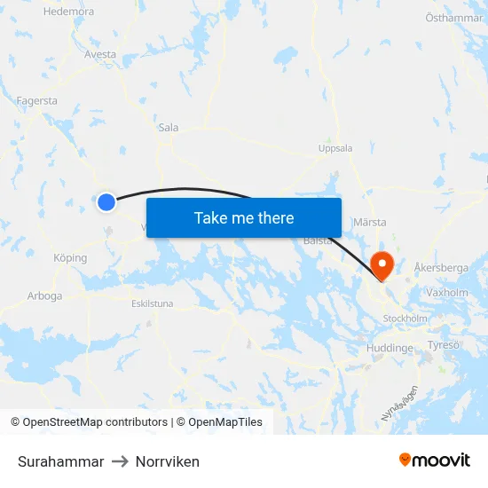 Surahammar to Norrviken map