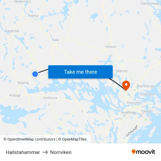 Hallstahammar to Norrviken map