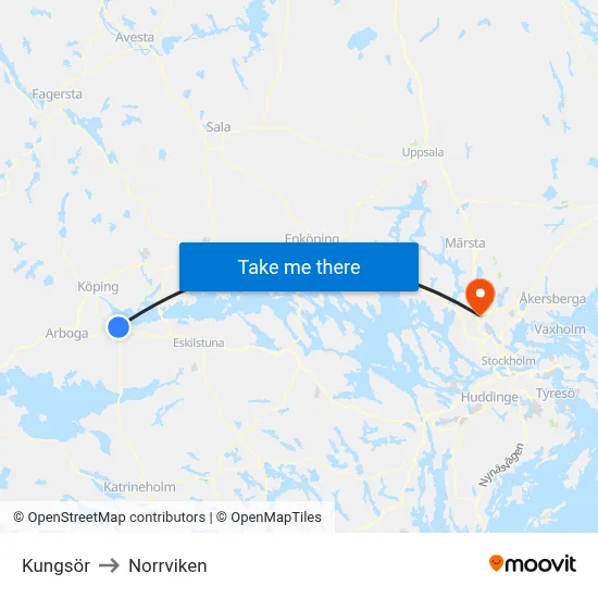 Kungsör to Norrviken map