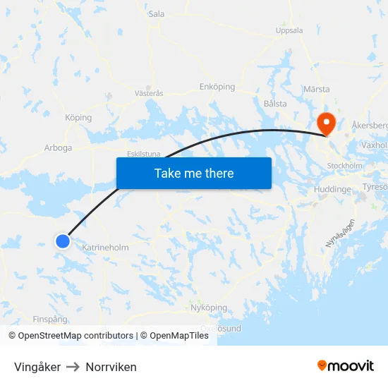 Vingåker to Norrviken map
