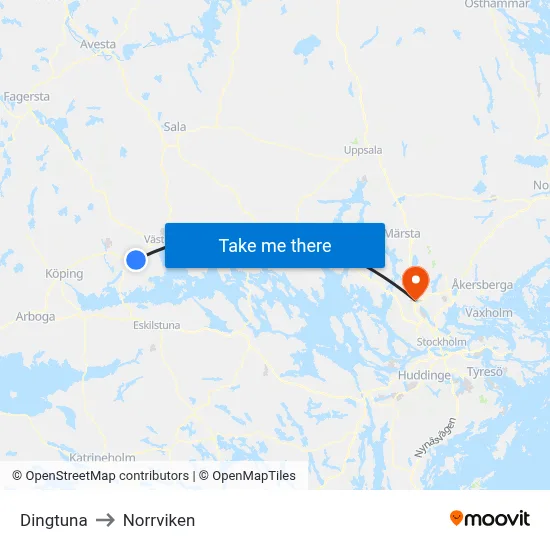 Dingtuna to Norrviken map