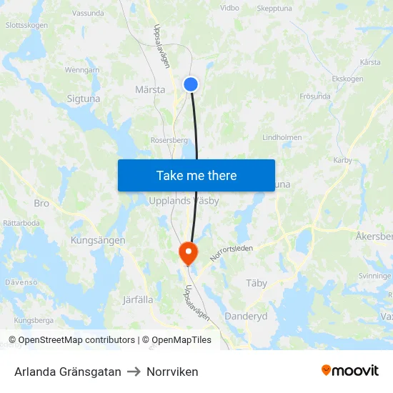 Arlanda Gränsgatan to Norrviken map