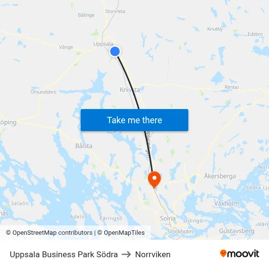 Uppsala Business Park Södra to Norrviken map