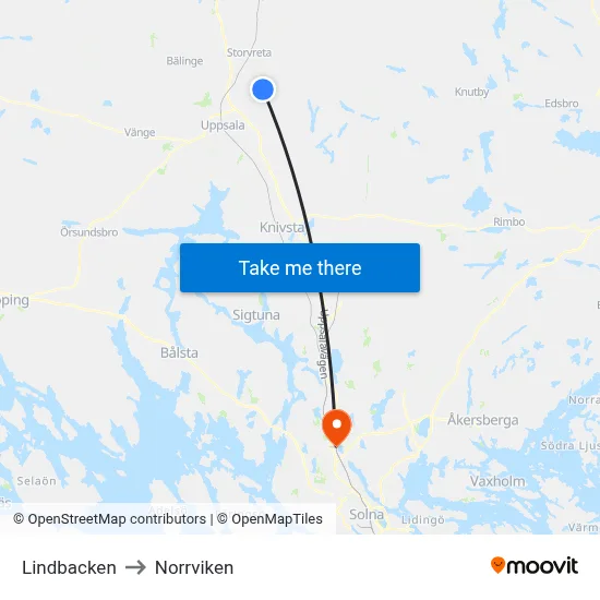 Lindbacken to Norrviken map