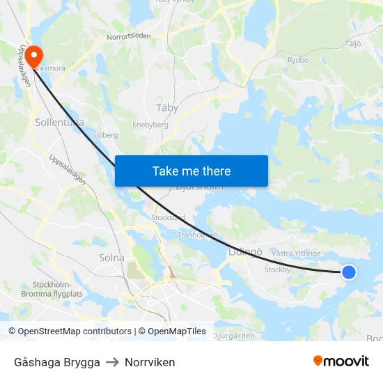 Gåshaga Brygga to Norrviken map
