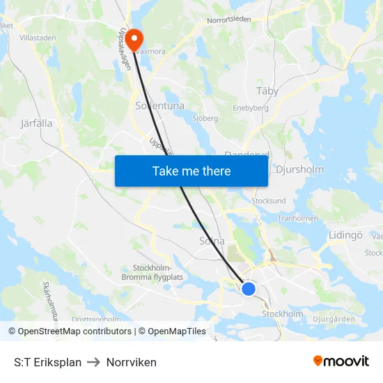 S:T Eriksplan to Norrviken map