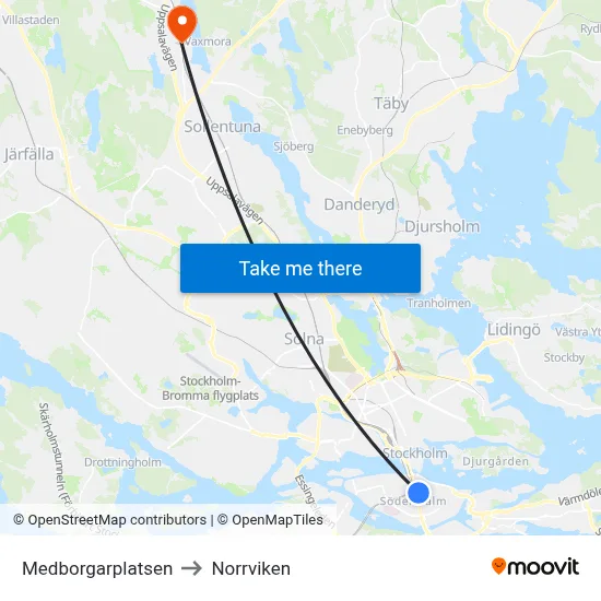 Medborgarplatsen to Norrviken map