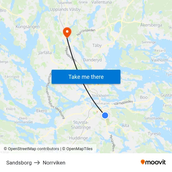 Sandsborg to Norrviken map
