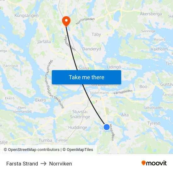 Farsta Strand to Norrviken map
