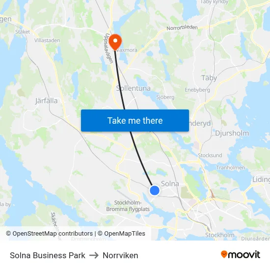 Solna Business Park to Norrviken map