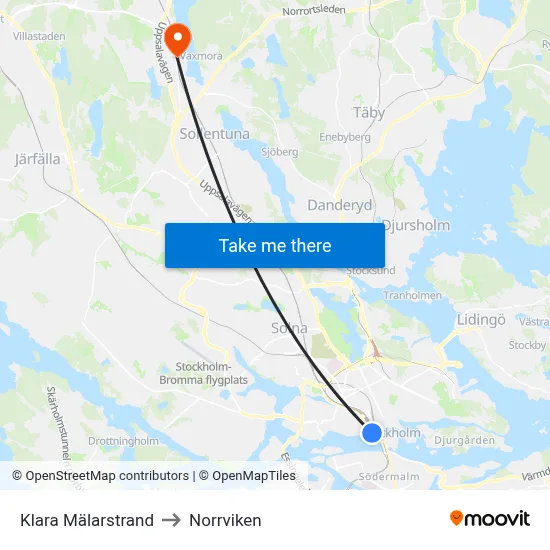 Klara Mälarstrand to Norrviken map