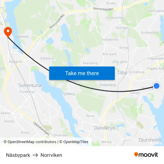 Näsbypark to Norrviken map