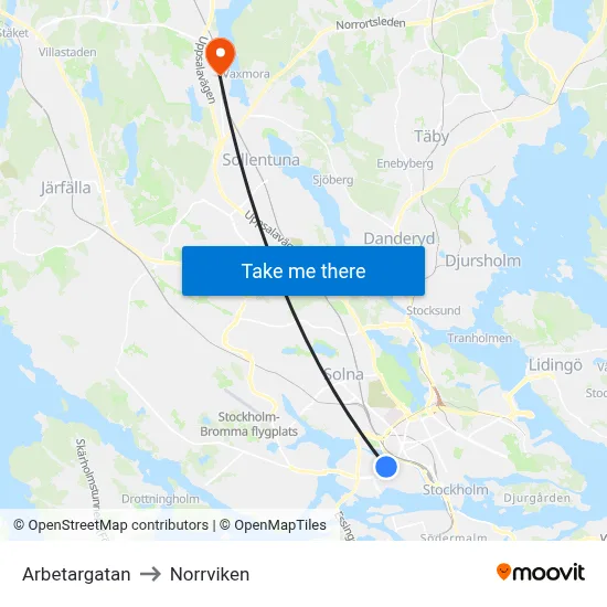 Arbetargatan to Norrviken map