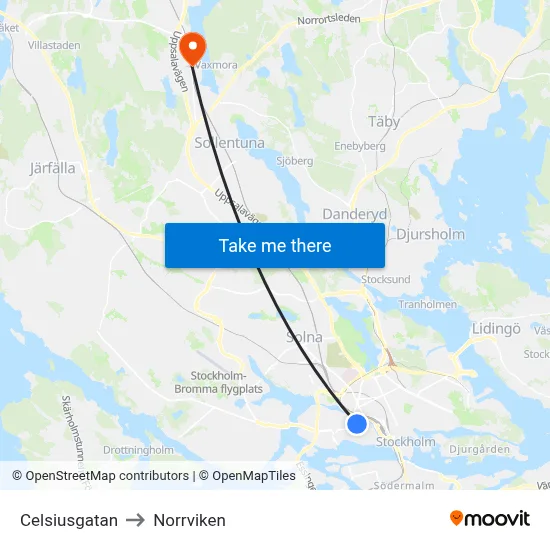 Celsiusgatan to Norrviken map