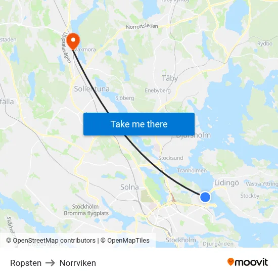 Ropsten to Norrviken map