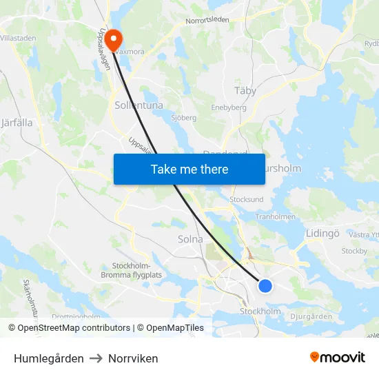 Humlegården to Norrviken map