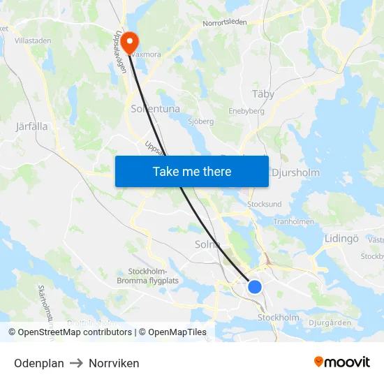 Odenplan to Norrviken map