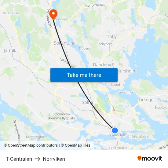 T-Centralen to Norrviken map