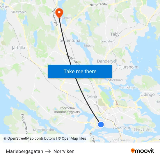 Mariebergsgatan to Norrviken map