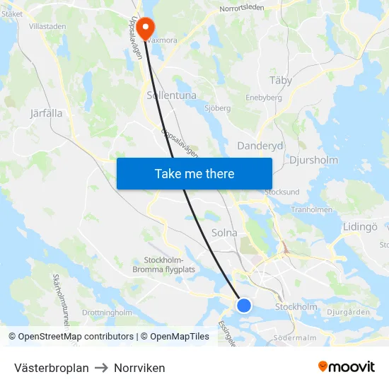 Västerbroplan to Norrviken map