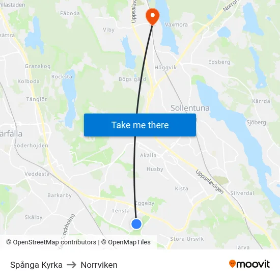 Spånga Kyrka to Norrviken map