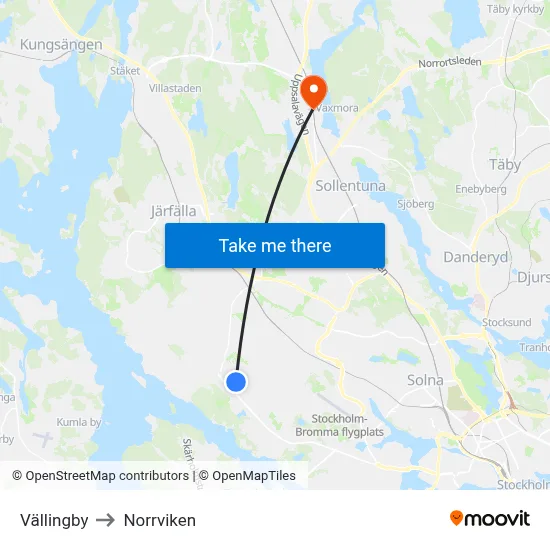 Vällingby to Norrviken map