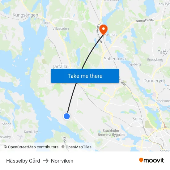 Hässelby Gård to Norrviken map