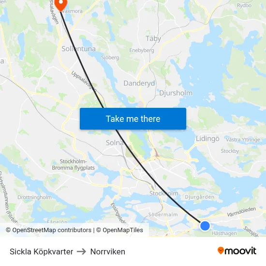 Sickla Köpkvarter to Norrviken map