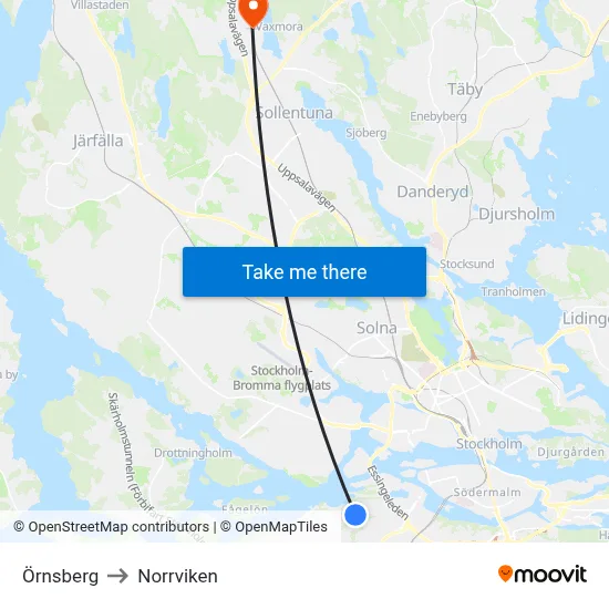 Örnsberg to Norrviken map