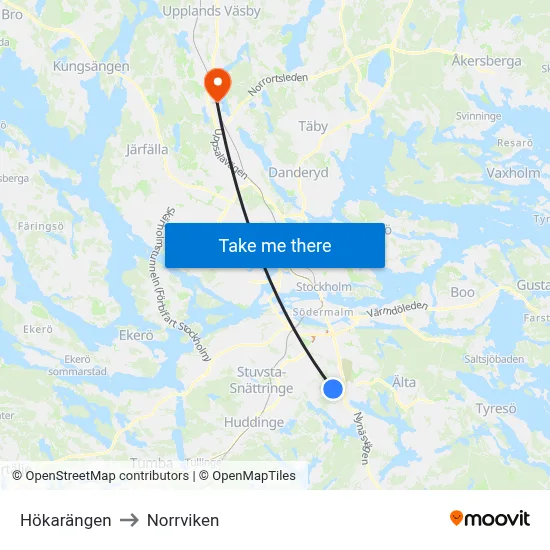 Hökarängen to Norrviken map