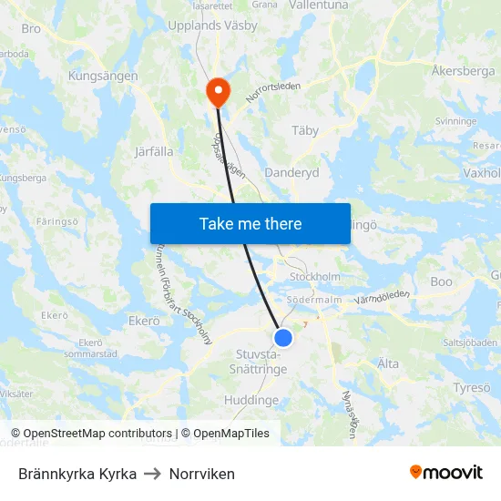 Brännkyrka Kyrka to Norrviken map