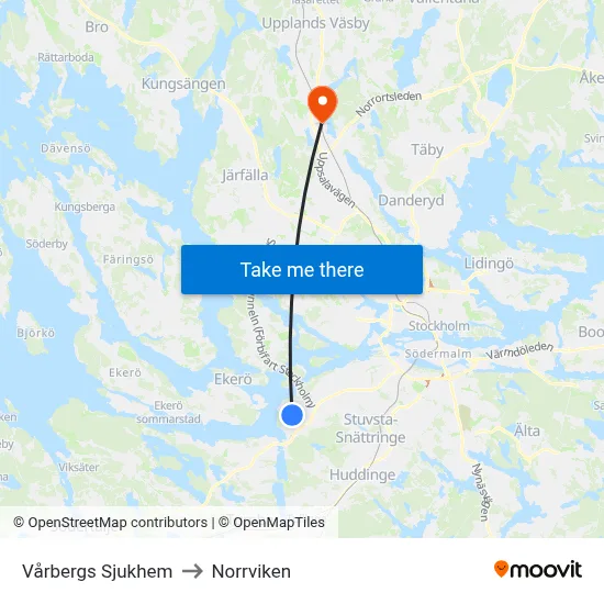 Vårbergs Sjukhem to Norrviken map